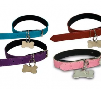 Coleira Para Cachorro Couro Pingente Osso Medio Grande Porte-6243